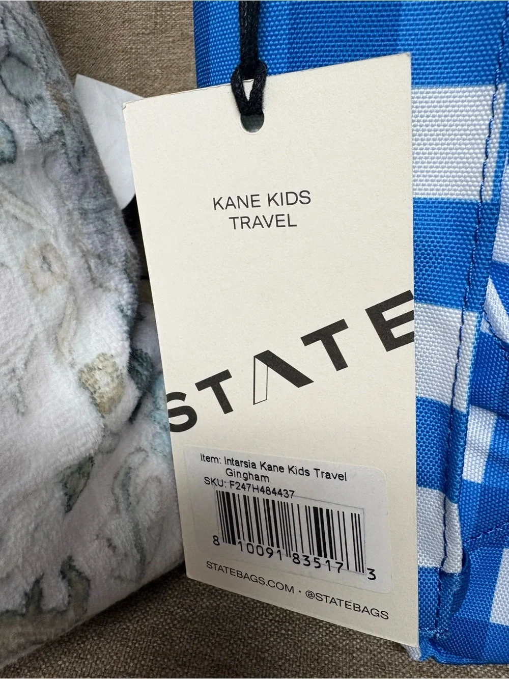 STATE Intarsia Kane Kids Travel Blue & White Gingham Backpack